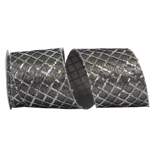 JAM Paper 4" x 5yd. Sequin Glimmer Wired Lattice Deluxe Ribbon